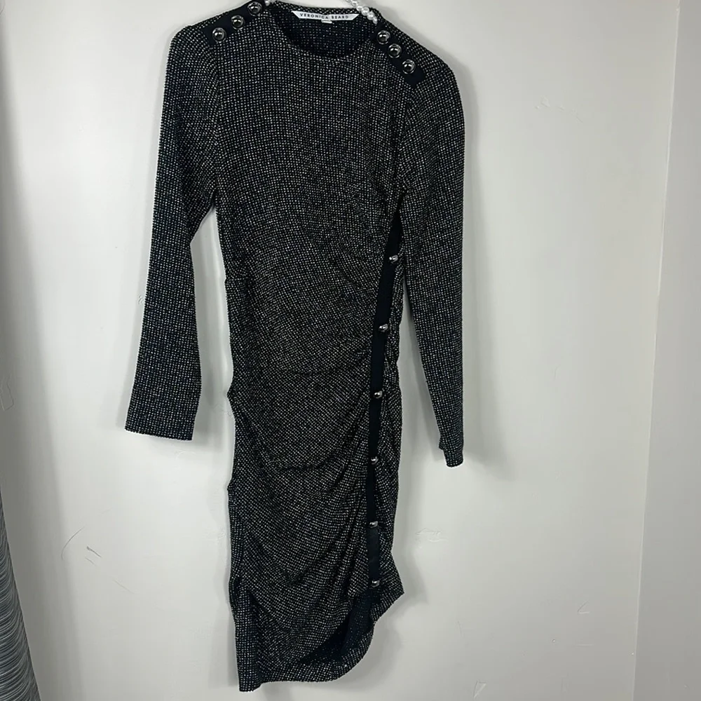 Veronica Beard Black & Silver Ruched Metallic Ira Dress 2 - Picture 5 of 16